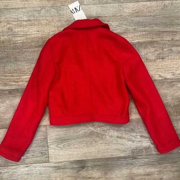 ZARA Red Wool-Blend Cropped Jacket NWT | Structured Collar Coat - Picture 16 of 16